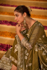Pure Organza Jacquard Digital Print Salwar Kameez With Zari Dupatta